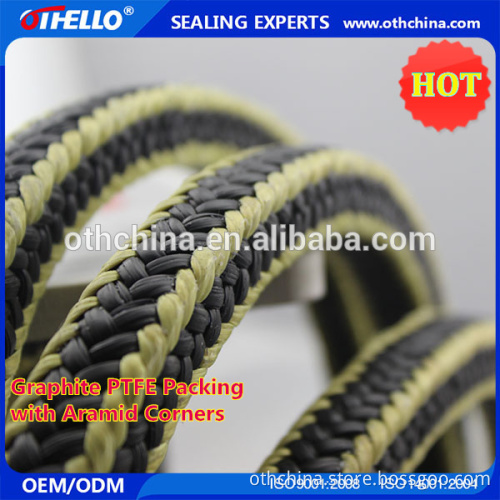 Graphited PTFE packing with aramid corners